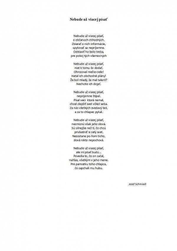 Jozef Schmiedl - Nebude už viacej písať 